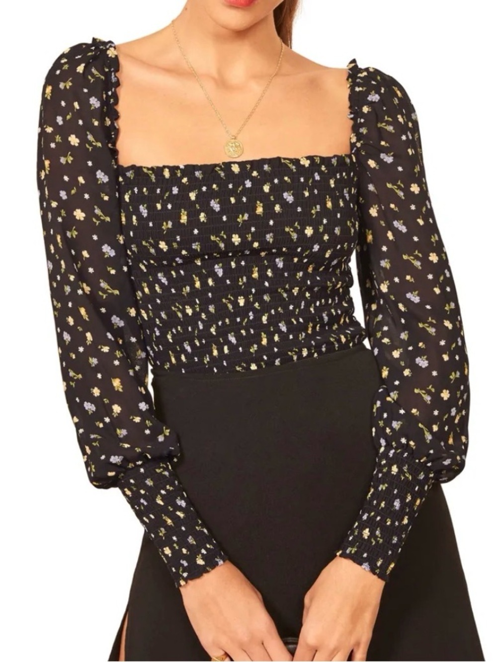 Reformation Pinto Smocked Floral Blouse